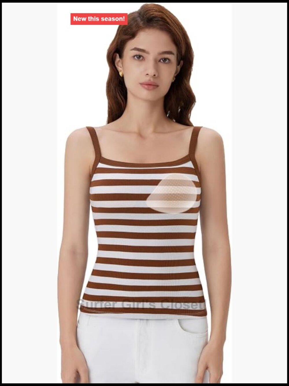 Women's Cotton Rib Padded Tank Top Sleeveless Square Neck Spaghetti Strap
